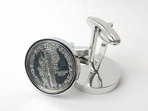 Mancuernillas con diseño moneda 1940 chapadas en rodio miniatura 4