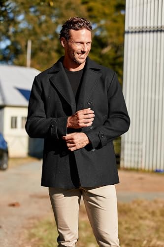 PASLTER Mens Classic Business Pea Coat Winter Warm Double Breasted Heavyweight Trench Coats2