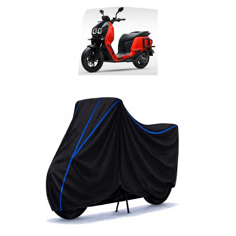 Image of Scooty Cover Water Resistant for River Indie Standard | Universal Scooter & Bike Cover | Heavy Duty UV Dust, Rain & Scratch Protection Weather Indoor Outdoor | Black with Blue Piping