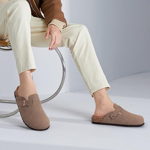 Image of KIDMI Unisex Vegan Suede Clogs Leather Mules Womens Mens Cork Footbed Potato Shoes with Arch Support