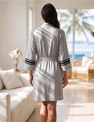 Image of Ekouaer Womens Robe Lightweight 3 /4 Sleeve Soft Knit Bathrobe Sleepwear