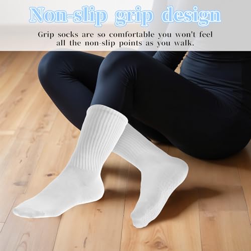 3 Pairs Yoga Socks with Grips for Women, Milky white Pilates Socks Crew Length Ballet Barre Sock Sticky Workout Hospital Non-slip Sock with Grips for Yoga Barre Hospital Workout Girl Women4