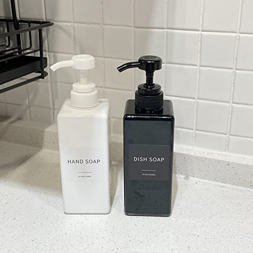 Image of White Soap Dispenser with Waterproof Labels, 16 oz Dish Soap Dispenser for Kitchen, Thickened Plastic Hand Soap Dispenser for Bathroom, Shampoo and Conditioner Pump Bottles with Silicon Funnel, 2 Pack