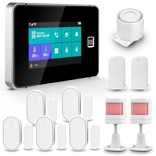 KERUI Alarmanlage Haus WiFi GSM mit 4.3' Touchscreen, Tuya und Smart Life App Smart Alarmanlagen Komplettsysteme mit Bewegungsmelder, Tür/Fenster Sensoren, Fernbedienungen für Hause Kein Vertrag 4G