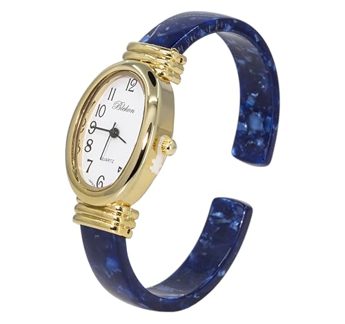 Blekon SS-0823-GL-BLK-WH Collections Women'S Round, Oval, Rectangle Case Shapes Acrylic Tortoise Shell Color Design Cuff Bangle Watch thumb #2