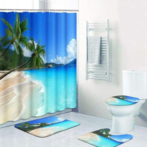 Cortinas de ducha con tapa de inodoro y alfombrilla de baño Britimes 2