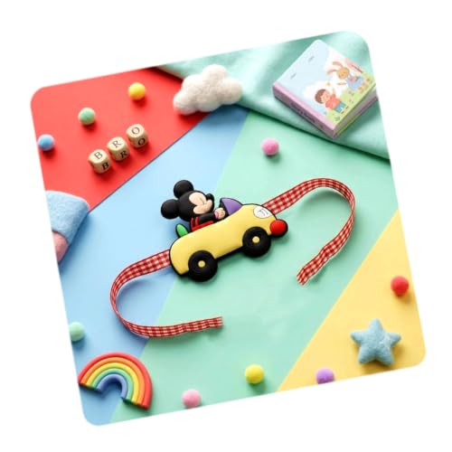 Image of CraftVatika Rakhi for Kids Brother Sister, Kids Silicone Car Rakhi Set of 1 for Brother Boys Girls Baby, Designer Cute Mouse on Car Rakhis for Rakshabandhan Children Toddlers, Best Wishes Card & Tilak