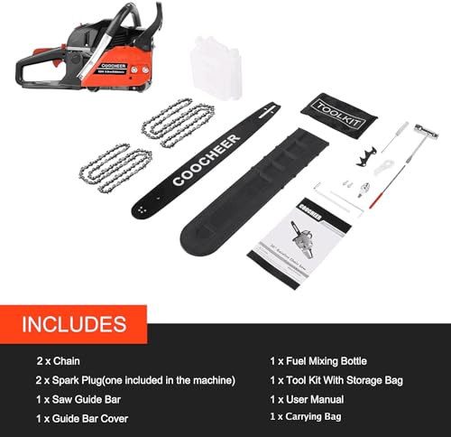 Coocheer Gas Chainsaw 62Cc, 20 Inch 2-Cycle Engine Portable Gas Power Chain Saw Woodcutting Saw With 2 Chain And Tool Kit thumb #7