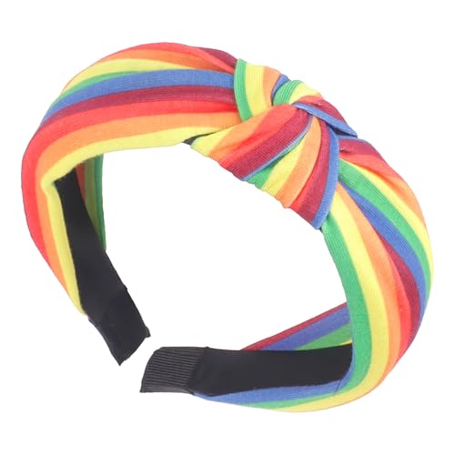 Doneace Rainbow Headband Colorful Knotted Headbands LGBTQ Pride Hair Accessories Colorful Stripes Wide Top Knot Hairband for Women Girls Gay Pride Parades Headwear Festival Headdress Gift