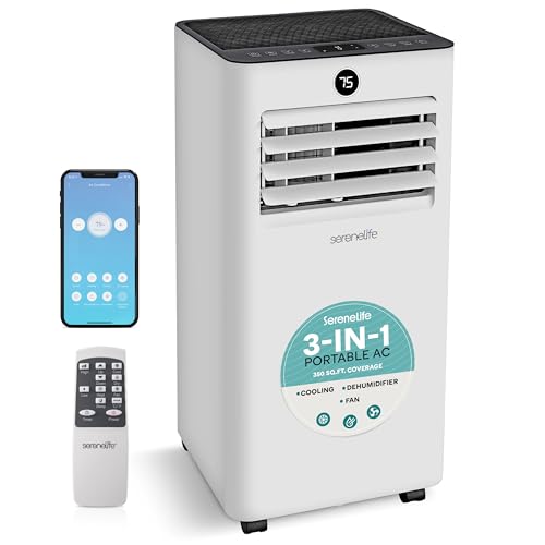 SereneLife 10,000 BTU Portable Air Conditioner, Small AC with Dehumidifier and Fan, Wifi Function, Mini AC Unit with 450 Sq. Ft. Coverage, Includes Remote Control and Window Mount Kit