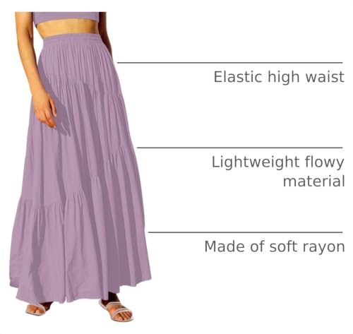 Image of ANRABESS Women's Boho Elastic High Waist Pleated A-Line Flowy Swing Asymmetric Tiered Maxi Long Skirt Dress with Pockets