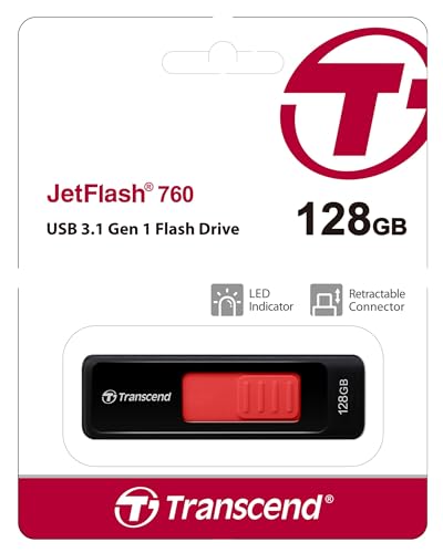 Image of Transcend JetFlash 760 128GB 3.1 Gen 1(USB 5Gbps) Flash Drive, Pen Drive, LED Data Transfer Indicator, 5-Year Limited Warranty, Black (TS128GJF760)