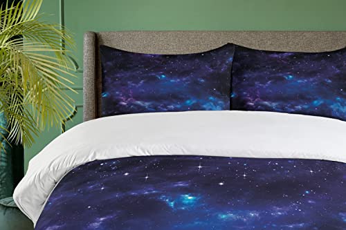 Ambesonne Sky Duvet Cover Set, Space Night Time Universe Stars And Nebulas Distant Parts Of Galaxy, Decorative 3 Piece Bedding Set With 2 Pillow Shams, Queen Size, Purple Charcoal Grey #TOP26