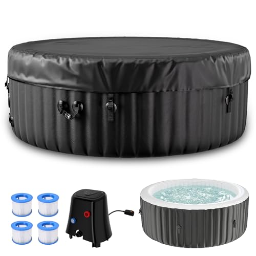 Mosener 82" X 82" X 25" Hottub, 4-6 Person Inflatable Hot Tub, Portable Blow Up Hot Tub Round Portable Outdoor Spa with 130 Bubble Jets and Heater Pump, Filter