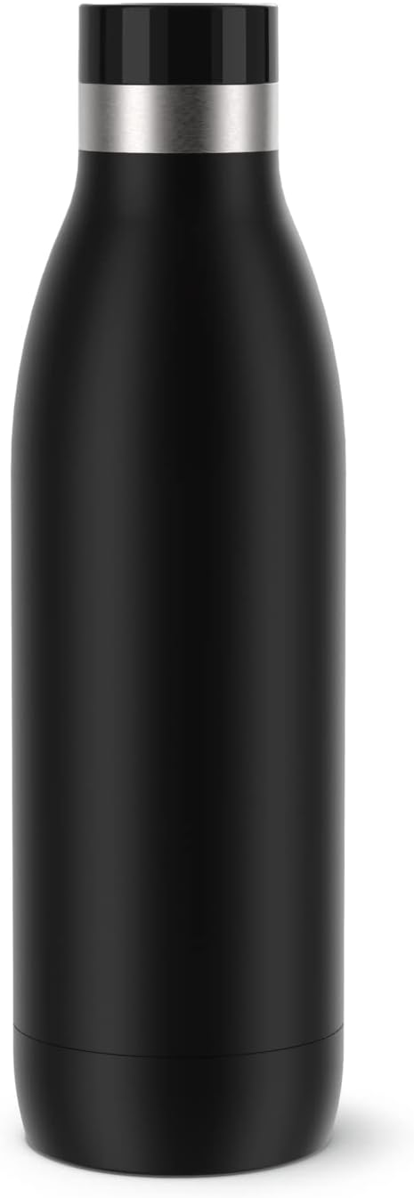 Emsa Bludrop Sleeve Insulated Water Bottle, 0.5 Litres, 100% Leak-Proof, Quick-Press Closure, Ergonomic 360° Drinking Enjoyment, 12 Hours Warm, 24 Hours Cool, Dishwasher Safe, Stainless Steel, Black