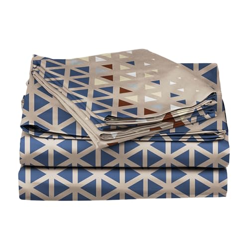 Image of BLISSHOME SoftTouch 150TC Cotton King Size Printed Bedsheet with 2 Pillow Covers for Double Bed, Silky Smooth Bedding Set, Breathable, Easy Maintain, Geometric Pattern - Sandy Beige (228cm X 274cm)