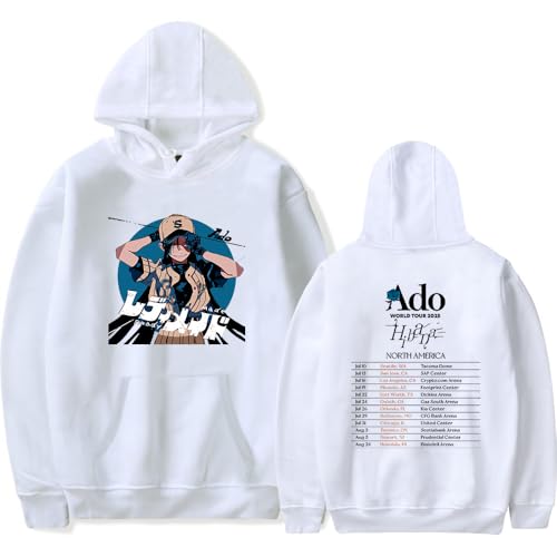 Ado Hibana Tour - Sudadera con capucha para hombre con estampado de hip hop, blanco, 4XL