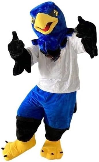 Blue Hawk Mascot Costume in White T-shirt Mascot Suit for School, Team, Sports Events, Parties & Advertising