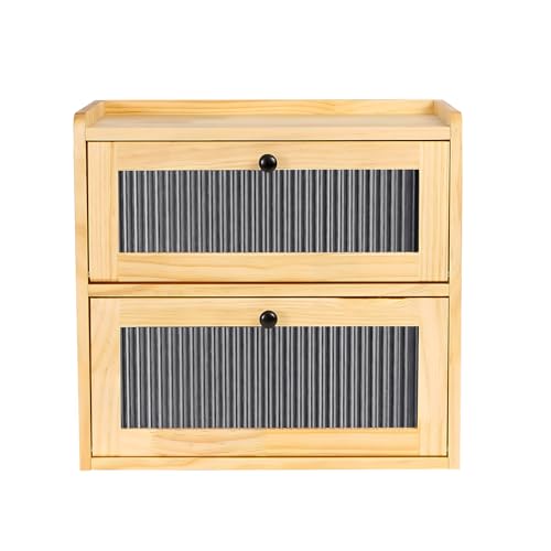 Txmyxgs 2 Niveles Panera De Bambú De Dos Con traer Cierre MagnéTico, Ventanas Transparentes De 2 De Almacenamiento De Pan De Gran Capacidad,Con VentilacióN,36.5 x 24 x 34 cm（Color de la madera）