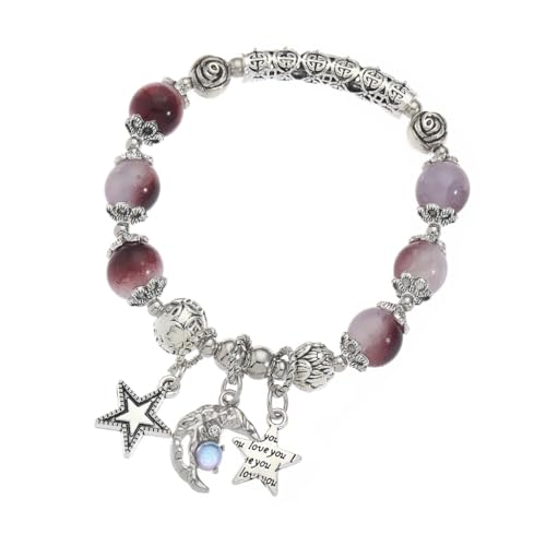 Unique Moon and Star Bracelet with Glass Bead Colorful Beaded Handchain Bangle for Stylish Accessory Lovers