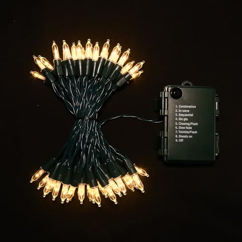 Guirlande lumineuse Noël pile x2 50 LED blanc chaud 9 fonctions étanche