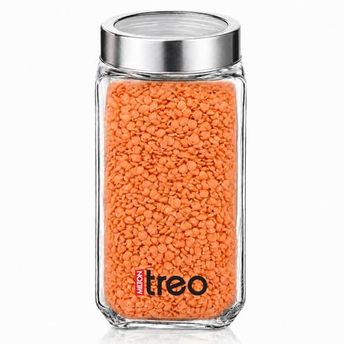 Image of Treo by Milton Cube Airtight Storage Glass Container 1000ml Food Grade Stackable & Modular Transparent Storage Organizer Jars for Kitchen, Tea, Coffee, Sugar, Dry Fruits