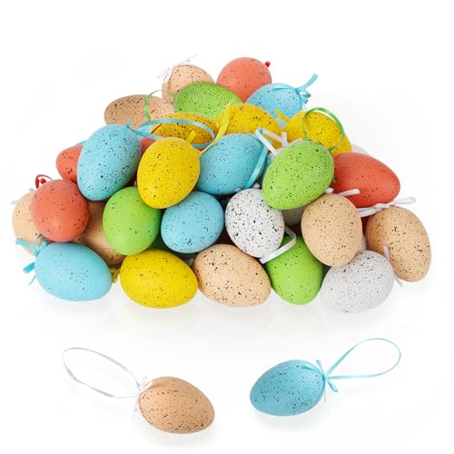Œufs de Pâques pastel Festicy x36 avec boucles de suspension pour déco extérieure