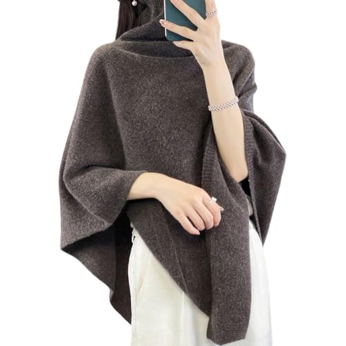 100% Wool Super Soft Turtleneck Poncho Sweater for Women Solid Color Warm Lightweight Asymmetrical Shawl Cape