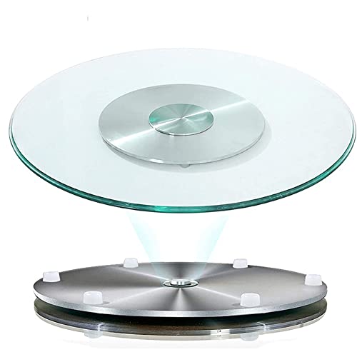 Lazy Susan - Tocadiscos de vidrio de 33 pulgadas con base de aluminio suave, accesorio de cocina giratorio para mesa de comedor, exhibición de buffet, capacidad de carga resistente