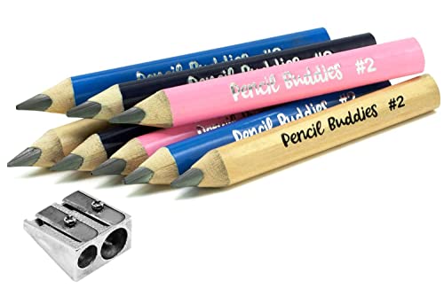 Short Triangular Fat Pencils For Kids, Toddler Pencils for Beginners, Jumbo Pencils for Preschoolers, Triangle Pencils For Kids, Kindergarten Pencil, Big Pencils #2, 8 Pencils & Sharpener (MultiColor)