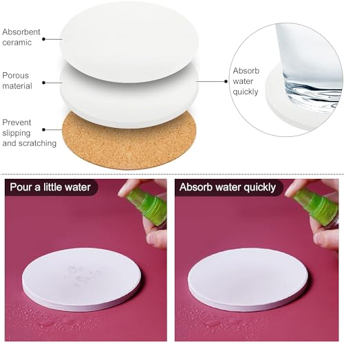 Ceramic Tile for Crafts Coasters, 24 Pack White Tiles Unglazed 4 Inch with 24 Pack Cork Backing Pads Includes Square and Round Ceramic Coasters for DIY Arts Craft Project Coasters - Thumbnail 4