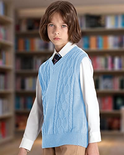 Image of JSTEX Boys Sweater Vest 100% Cotton Kids Uniform Vest V-Neck Sleeveless Knit Pullover for Boy Girls Toddler Size 4-14