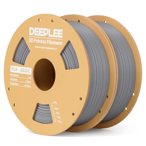 DEEPLEE PLA Basic 1.75mm 3D Printer Filament, 3D Printing Filament with Dimensional Accuracy +/- 0.02 mm, Neatly Wound, No Clogging, Best for Beginners, Fits for Most FDM 3D Printers 2KG Grey