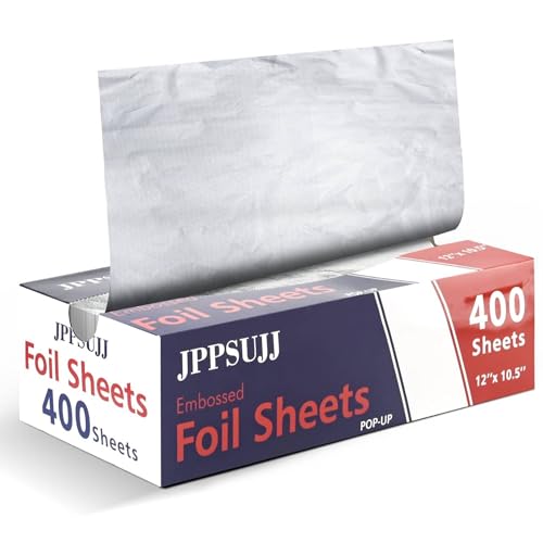 400 Count Aluminum Foil Sheets Embossed Foil Sheets 12 x 10.6 Heavy-Duty Pop-Up Dispenser for Hot Dogs Sandwiches Food Wrap Food Storage Baking