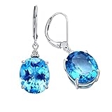 Lieson Dangle Earrings Women, 18ct White Gold Earrings For Women Earrings Drop 12ct Blue Topaz Oval Shape Diamond Earrings White Gold