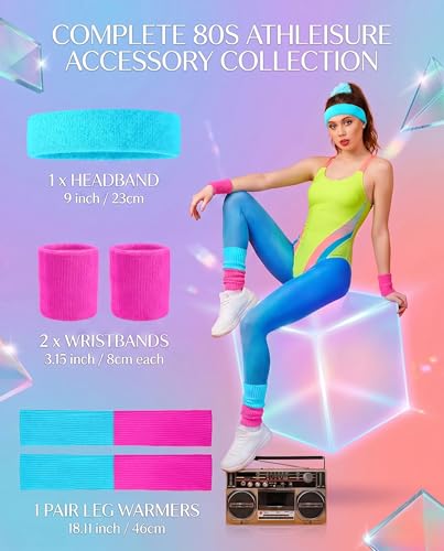 Image of v28 Neon Leg Warmers Set for women Headband Sweatbands Wristbands 80s 90s Pink Running Fanny 80's Plus Size Costumes Pack