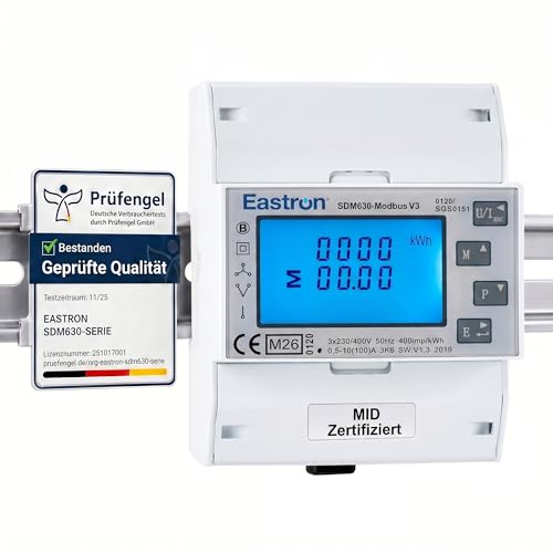 Eastron SDM630Modbus-V3 Drehstromzähler digitaler Stromzähler für Hutschiene Multifunktional Bidirektional mit 2x S0 RS485 Modbus-RTU