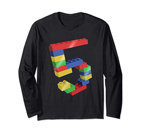 5 Year Old Building Blocks School Bricks - 5th Birthday Gift Maglia a Manica