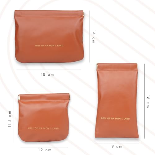 Image of House of Quirk Cosmetic Bag for Women Makeup Bag for Purse Travel Makeup Organizer Bag Waterproof Makeup Pouch with Sunglasses Case (Pack of 3, Brown)