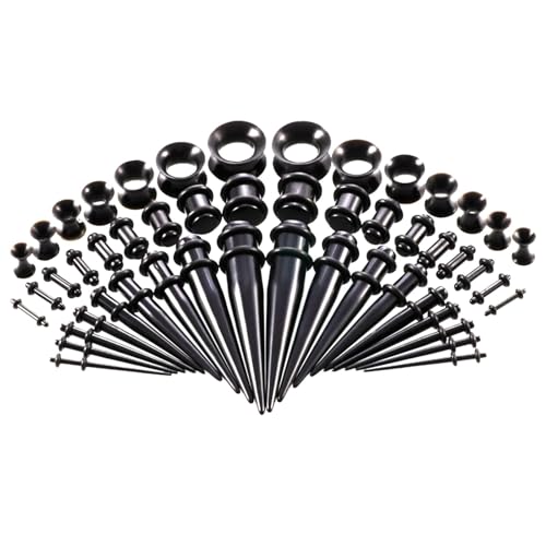 50-teiliges Ohrdehnungs-Set, Acryl-Kegel und Plugs + Silikon-Tunnel, Ohrmessgerät, Expander-Set, Körperpiercing, Schmuck, Ohrhorne, Einheitsgröße, Acryl