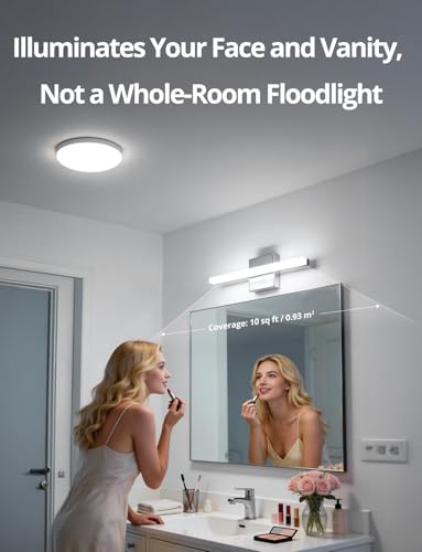 Image of Combuh Modern Bathroom Light Fixtures Over Mirror, Vanity wall lamp Chrome | Small 16 Inch, Gentle Shadow Free, Linear Sconce Bar, for Makeup, Minimalist, IP44 Rustproof, 4000K Natural White, 2 Pack