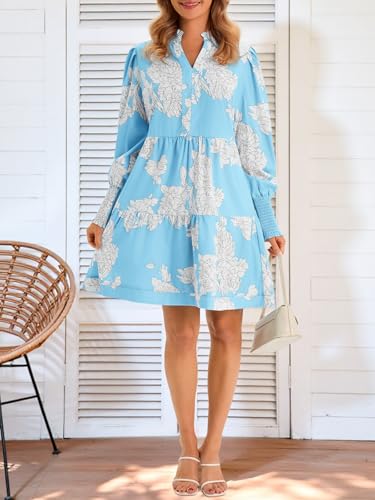 Image of Imily Bela Womens Fall Long Sleeve Tunic Dress Casual V Neck Tiered Dress