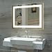 HAUSCHEN 36 x 28 inch LED Lighted Bathroom Wall Mounted Mirror with 5500K High Lumen + CRI 90 Cold White Lights and Anti Fog and Dimmable Memory Touch Button + IP44 Waterproof + Vertical & Horizontal