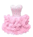 Tulle Homecoming Dresses Sparkling Teens Quinceanera Dresses Ball Gown Short Cocktail Performance Prom Dresses for Junior Pink