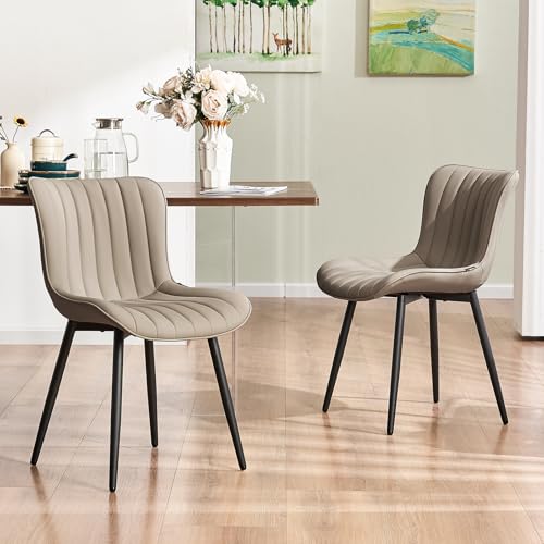 YOUTASTE Juego de 2 sillas de comedor de piel sintética y piel, sillas de cocina con respaldo, silla tapizada de hasta 136 kg, para comedor, cocina, color caqui