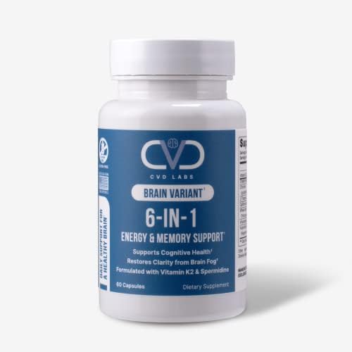 CVD Labs 6-in-1 Brain Variant, Energy & Memory Support, Brain Fuel Supplement with Nootropic Ingredients to Help Brain Fog & Focus, for Women & Men, 30 Capsules