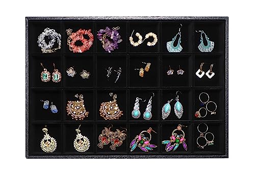Image of Wudygirl Jewelry Organizer Tray for Drawer 24 Grid Earring Holder Organizer Removable Dividers for Ring Earring Bracelet(24 Grid)