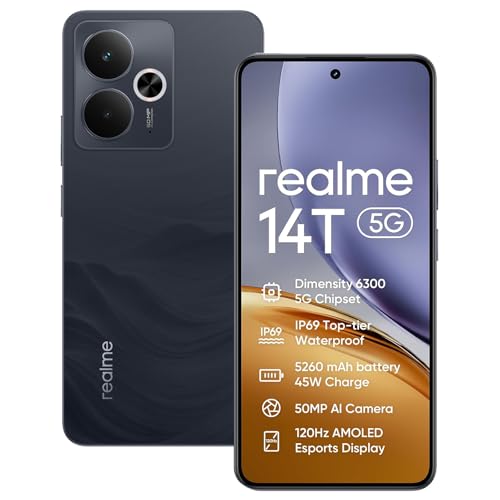 Téléphone portable 5G realme 14T Noir parfait pour immortaliser vos voyages en haute qualité