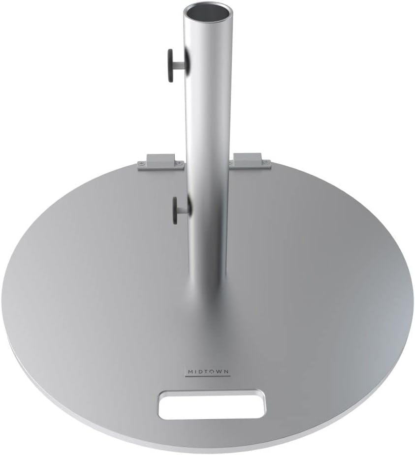 Midtown Umbrellas The Round 2 Base with Wheels 55lbs for Market and Tilt Patio Outdoor Umbrellas (Silver)