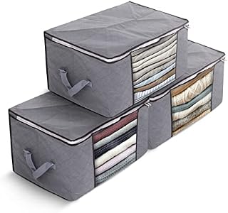 delka® Storage Bags with Zips - 3 Pack I Large Capacity Clothes Storage Organiser I Space Saving Bag for Duvets, Bedding, Blankets and Toys I Clear Window & Foldable Storage Solution (Grey)